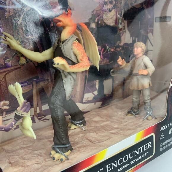 VTG 1999 Star Wars NIB Episode 1 Mos Espa Encounter Action Figures Jar Jar NOS - Picture 2 of 9